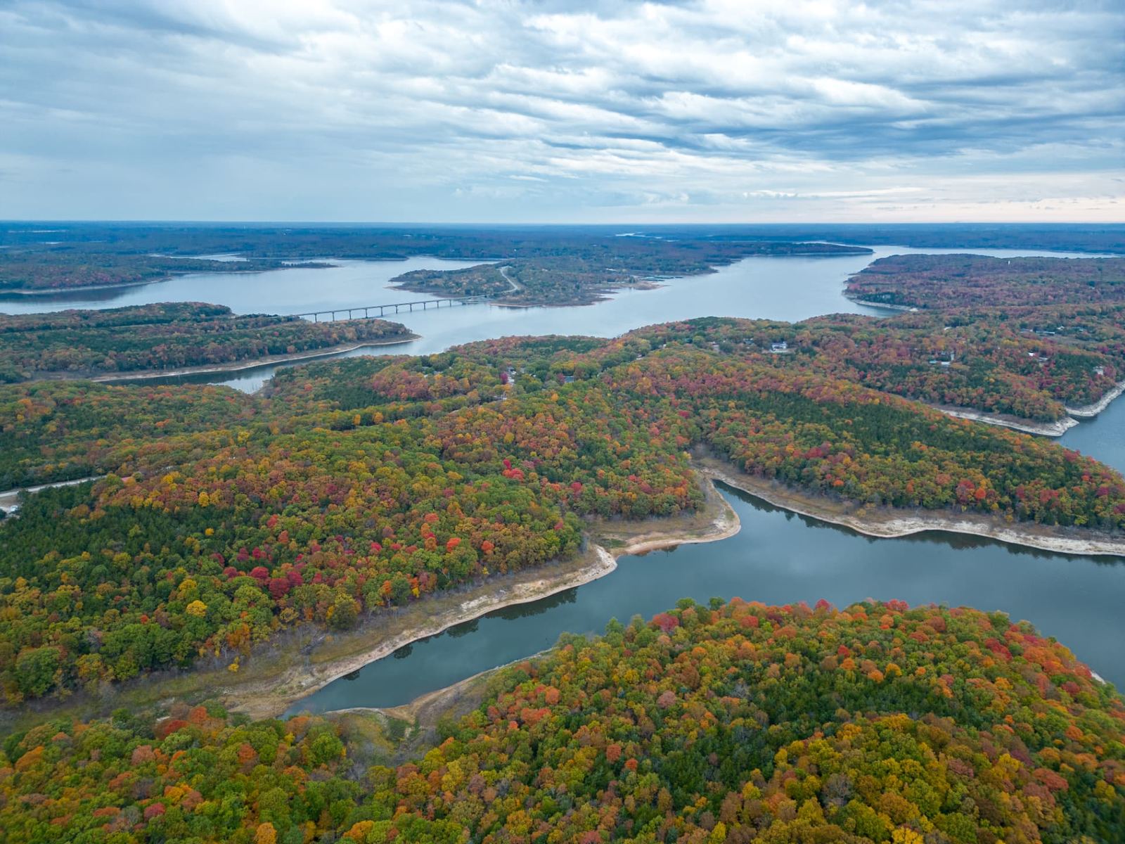 Aerial view of a Missouri lake